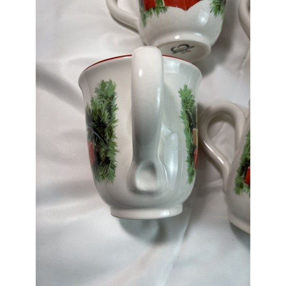 Sets/6 Ceramica Cuore Christmas Mug Red Breasted Bird & Presents Made in‎ Italy - Picture 3 of 7